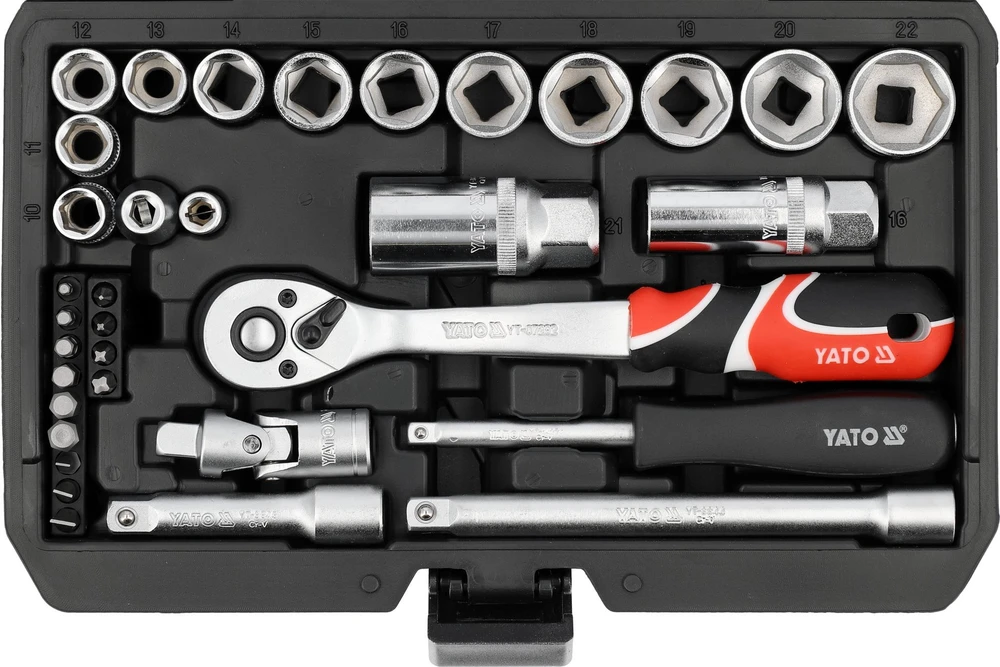 Yato Toya Sa Poland Galvučių ir įrankių rinkinys – profesionalus, AS-Drive – 1/4" + 3/8", 34 vnt (YT-38700)