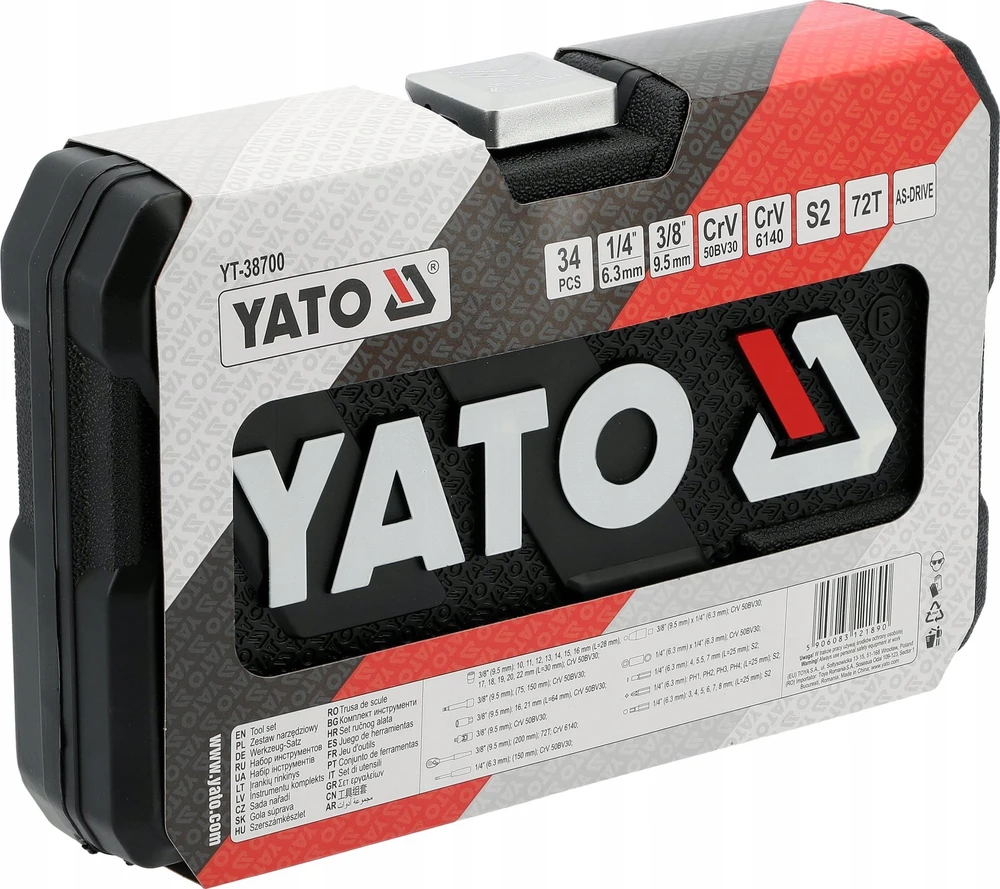 Yato Toya Sa Poland Galvučių ir įrankių rinkinys – profesionalus, AS-Drive – 1/4" + 3/8", 34 vnt (YT-38700)