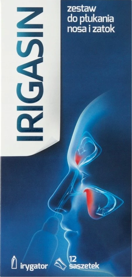 Irigasin Rinkinys nosies ir sinusų skalavimui buteliukas + 12 pakelių