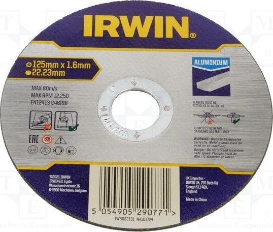 IRWIN PJOVIMO DISKAS ALIUMINIUI PLOKŠČIAS 125mm x 1,6mm x 22,23mm