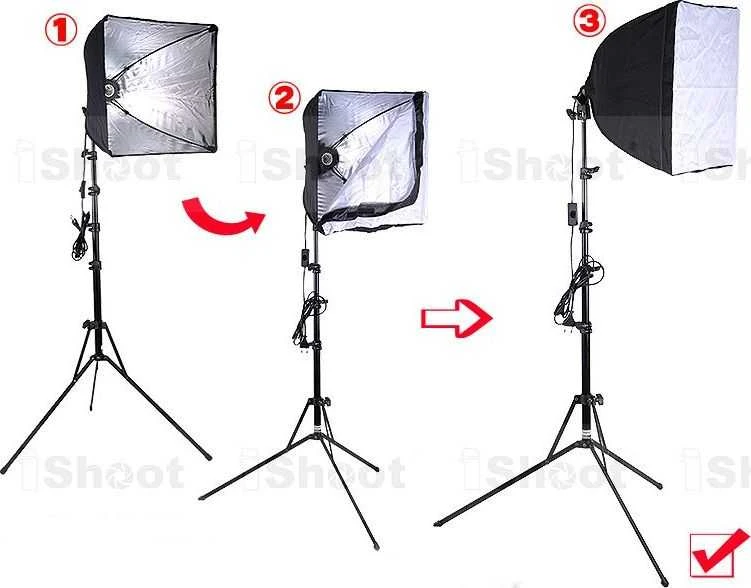 IShoot SOFTBOX 40x40 cm + LEMPUTĖS / LEMPOS E27 dėklas