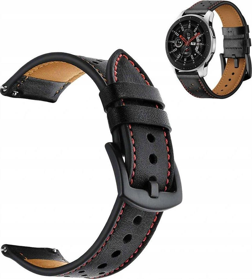 Išmaniojo laikrodžio Amazfit BIP/GTS/GTR odinis dirželis, Juodos spalvos, 42mm