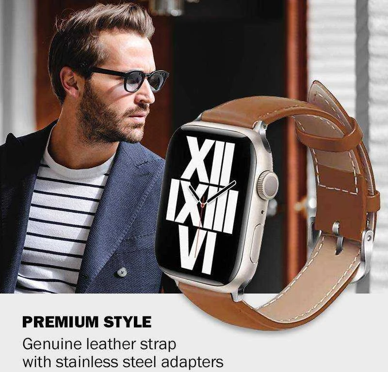 Crong Išmaniojo laikrodžio Apple odinis dirželis, Rudos spalvos, 42/44/45/49mm