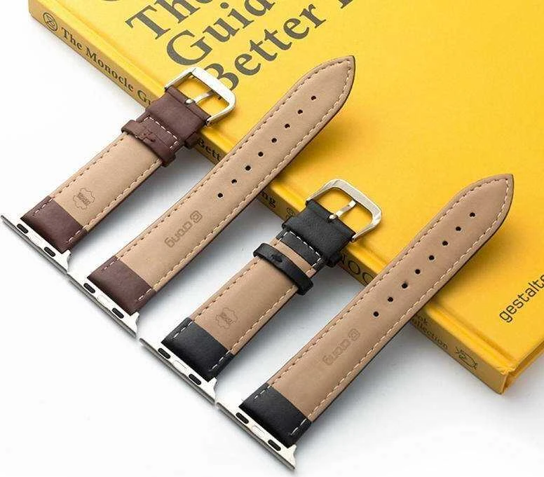 Crong Išmaniojo laikrodžio Apple odinis dirželis, Rudos spalvos, 42/44/45/49mm