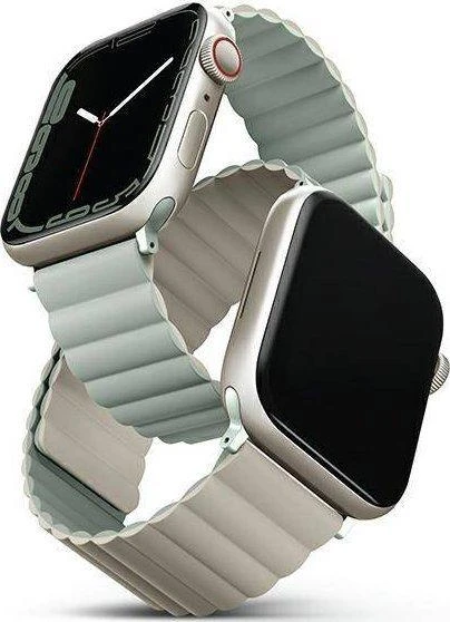 Uniq Išmaniojo laikrodžio Apple Watch 4/5/6/7/8/SE magnetinis/dvipusis dirželis, Smėlio/Žalsvos spalvos, 40/41mm