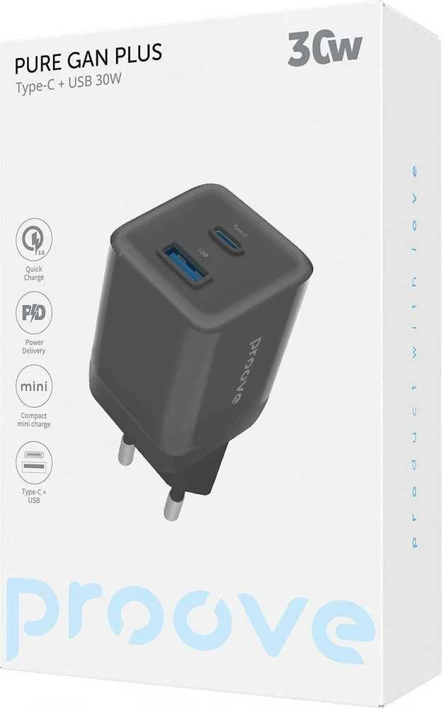 PROOVE Išmanusis tinklo lizdas kištukas 30W USB-A + USB-C QC3.0 PD3.0 PROOVE / WCPU30111201 / Juodas