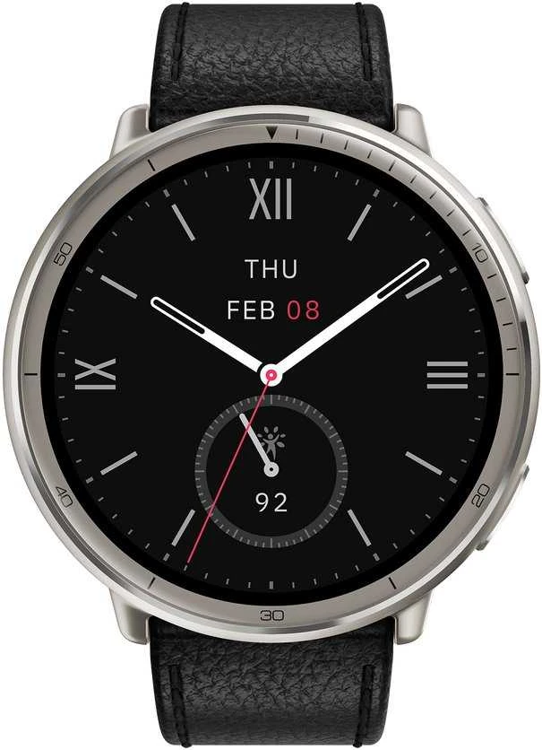 Išmanusis laikrodis - Amazfit Active 2, Sidabrinės spalvos korpusas su juodos spalvos odiniu diželiu