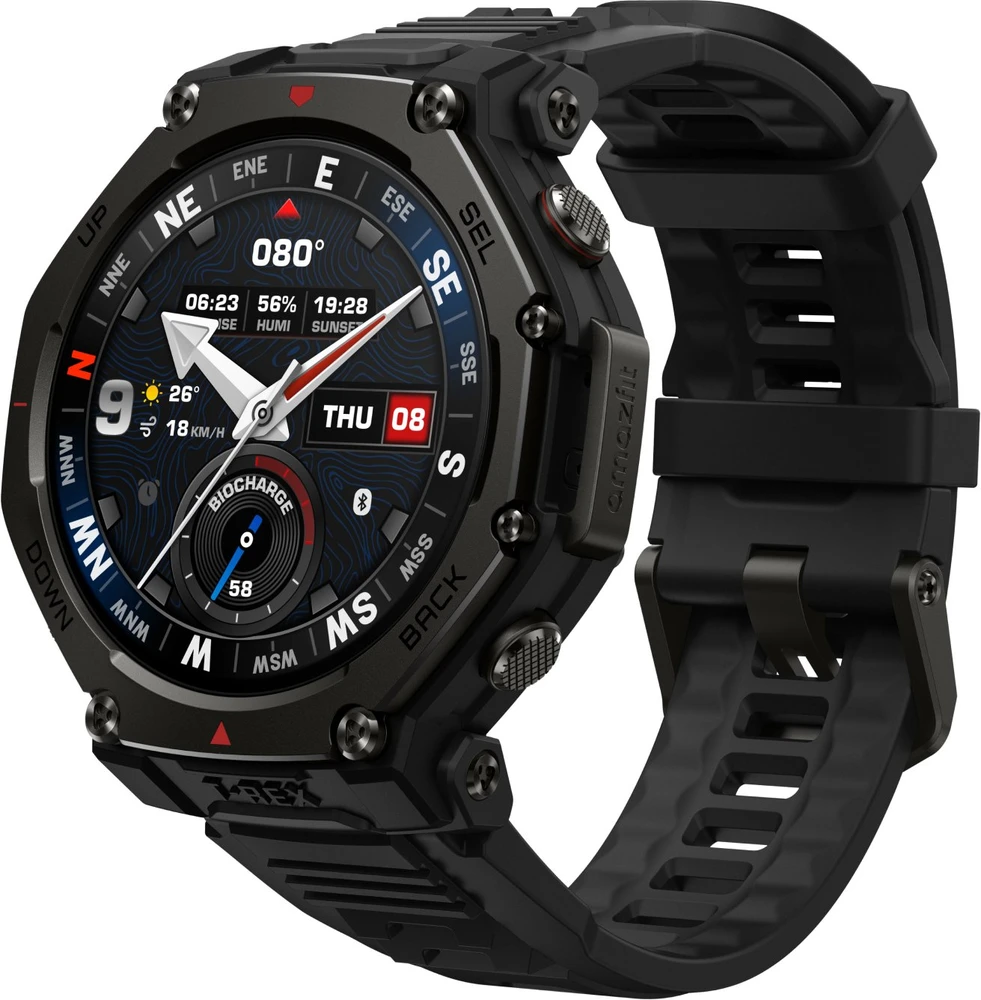 Išmanusis laikrodis „Amazfit T-Rex 3 Pro NFC“, 44 mm su silikoniniu dirželiu, taktinis juodas