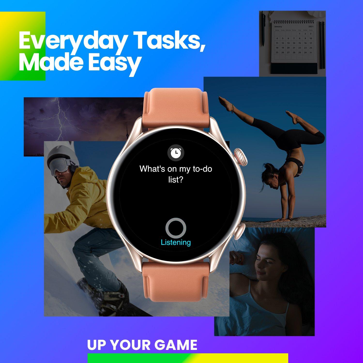 Išmanusis laikrodis Amazfit GTR 3 Pro, Rausvojo aukso spalvos apvadas su  rudu odiniu dirželiu | Varle.lt