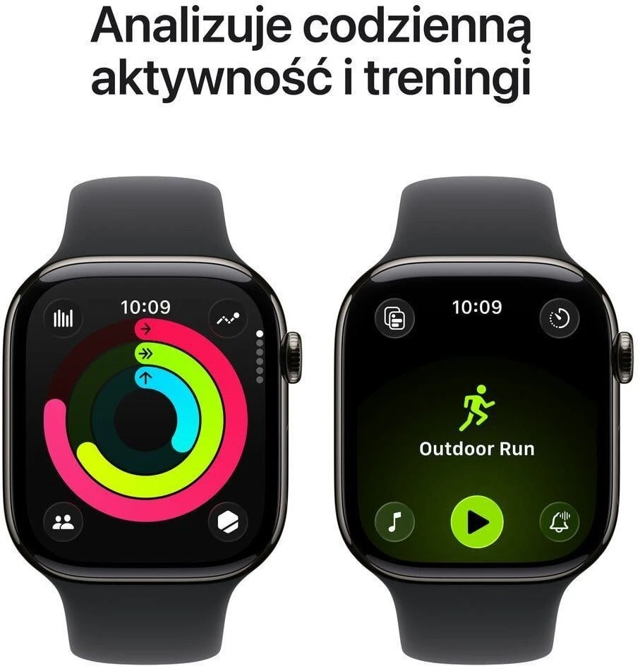 Išmanusis laikrodis Apple Watch series 11 gps + cellular, koperta 42 mm su tytanu w kolorze łupku, dirželis sportowy (juodos spalvos) - dydis m/l