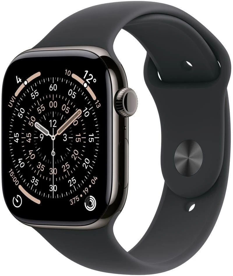 Išmanusis laikrodis Apple Watch series 11 gps + cellular, koperta 42 mm su tytanu w kolorze łupku, dirželis sportowy (juodos spalvos) - dydis m/l
