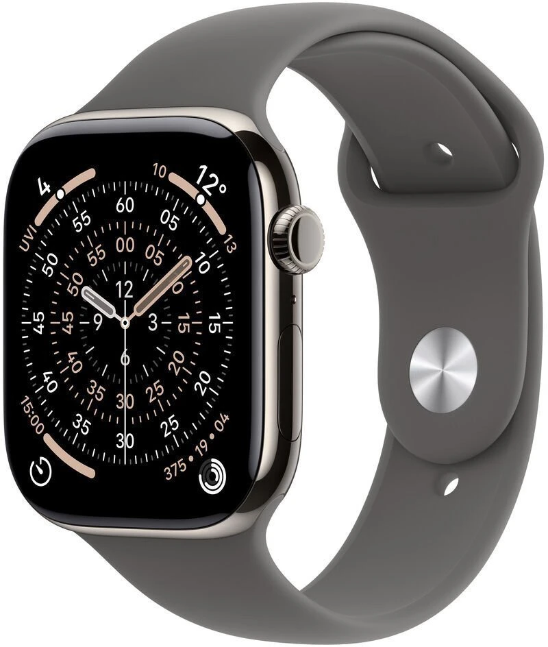 Išmanusis laikrodis Apple Watch series 11 gps + cellular, koperta 46 mm su tytanu w kolorze naturalnym, dirželis sportowy w kolorze górskiej szarości - dydis m/l