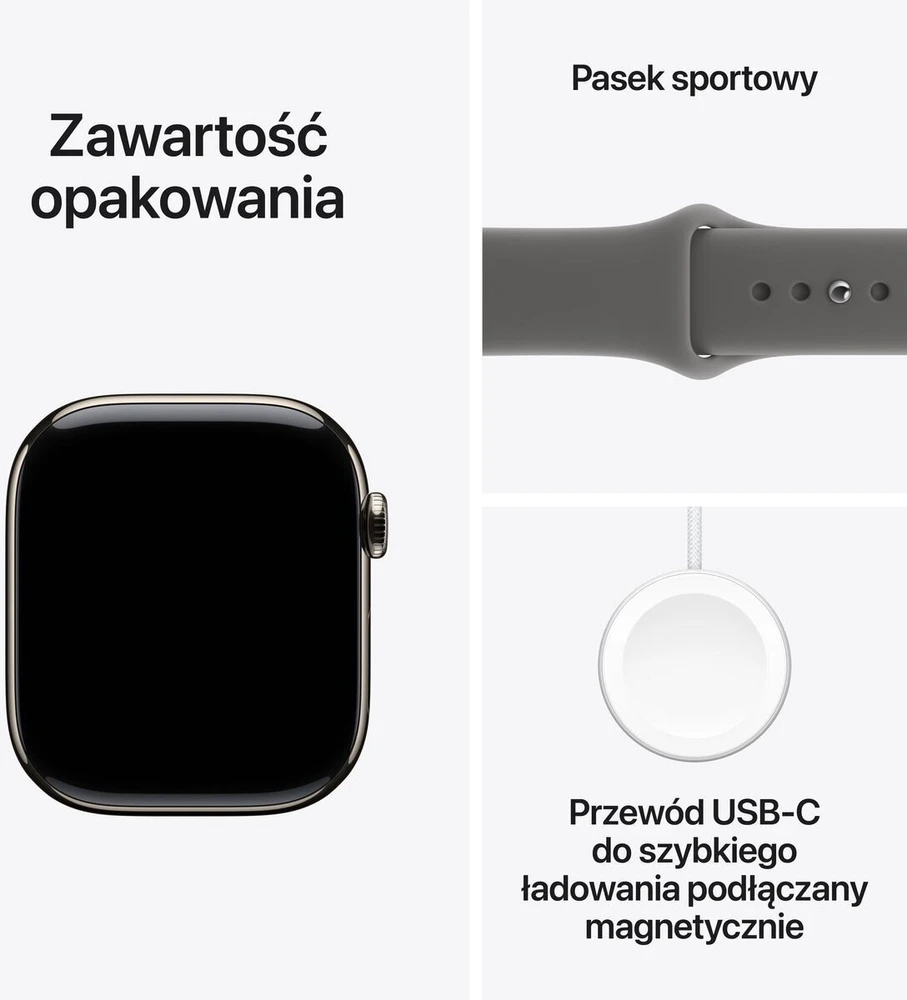 Išmanusis laikrodis Apple Watch series 11 gps + cellular, koperta 46 mm su tytanu w kolorze naturalnym, dirželis sportowy w kolorze górskiej szarości - dydis m/l