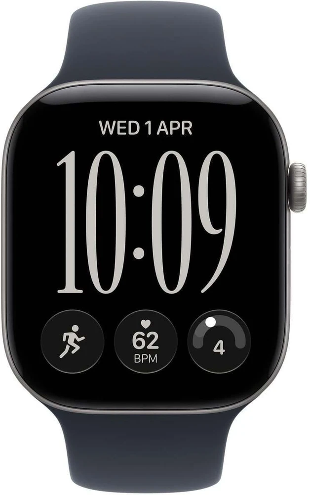 Išmanusis laikrodis Apple Watch Series 12 GPS 42 mm kosminės pilkos spalvos aliuminio korpusas su tamsiai mėlyna sportine apyranke – M/L – MJE94ET/A