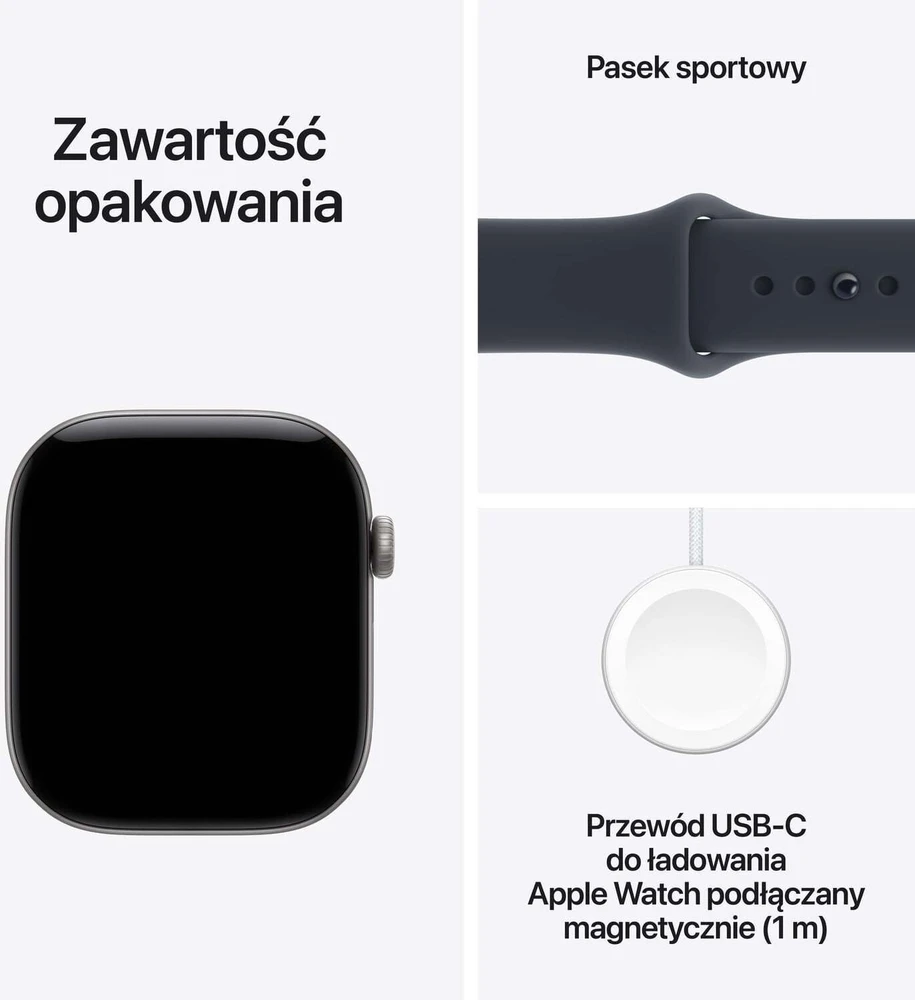 Išmanusis laikrodis Apple Watch Series 12 GPS 42 mm kosminės pilkos spalvos aliuminio korpusas su tamsiai mėlyna sportine apyranke – M/L – MJE94ET/A