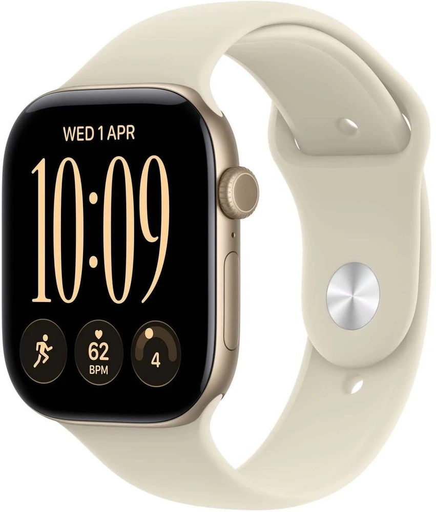 Išmanusis laikrodis Apple Watch Series 12 GPS 46 mm šviesaus aukso aliuminio korpusas su smėlio spalvos sportine apyranke – M/L – MJEP4ET/A