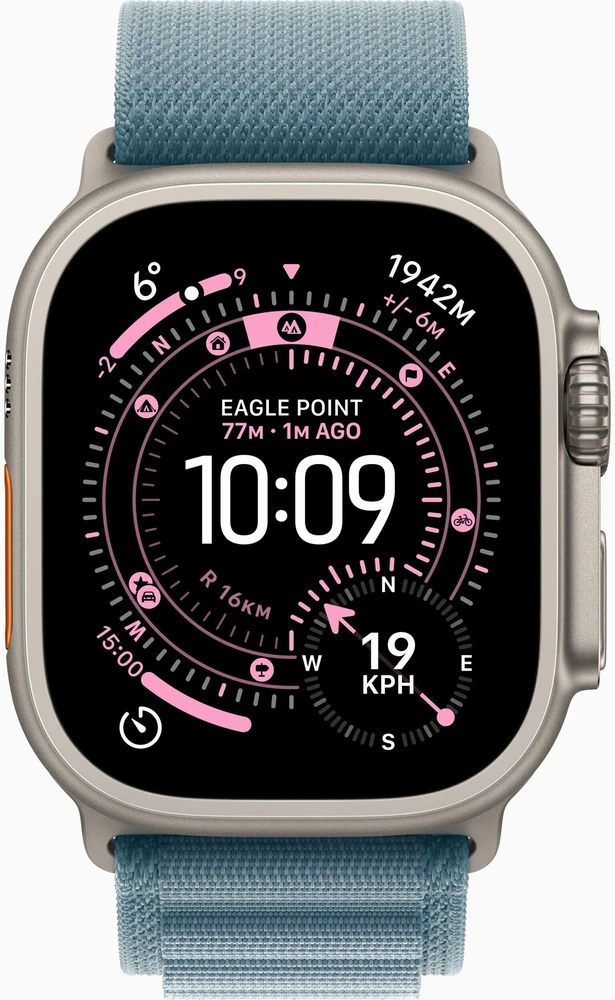 Išmanusis laikrodis Apple Watch Ultra 3 GPS + Cellular 49mm Natural Titanium Case with Light Mėlyna Alpine Loop – Medium, MEWM4QR/A