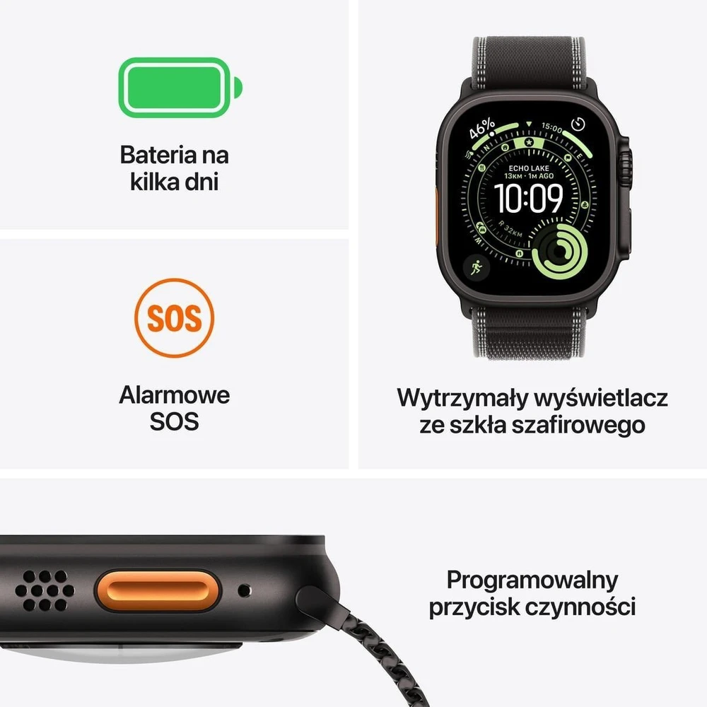 Išmanusis laikrodis Apple Watch Ultra 3 GPS + Cellular 49mm su natūralaus titano korpusu ir natūralaus titano Milano apyranke - Small