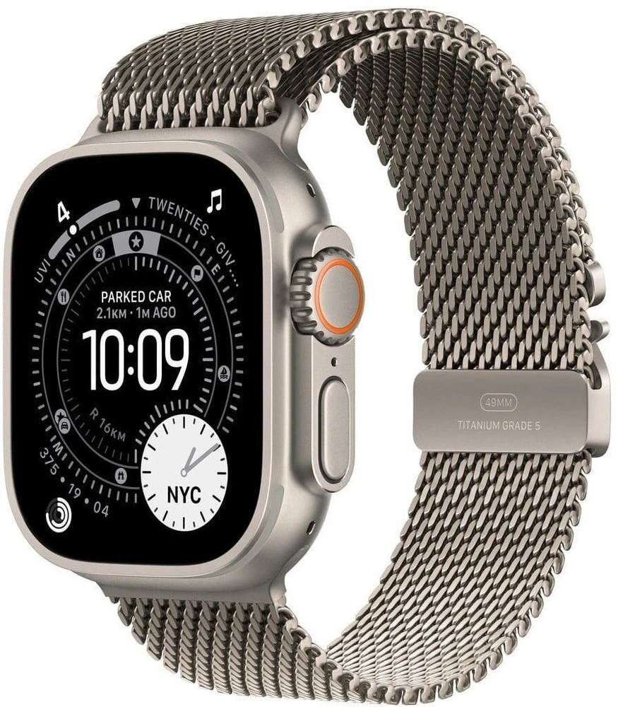 Išmanusis laikrodis Apple Watch Ultra 3 GPS + Cellular 49mm su natūralaus titano korpusu ir natūralaus titano Milano apyranke - Small
