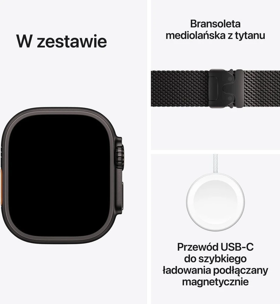 Išmanusis laikrodis Apple „Watch Ultra 3 GPS + Cellular“, 49 mm, juodo titano korpusas | Juodas titano Milano apyrankės dirželis – S