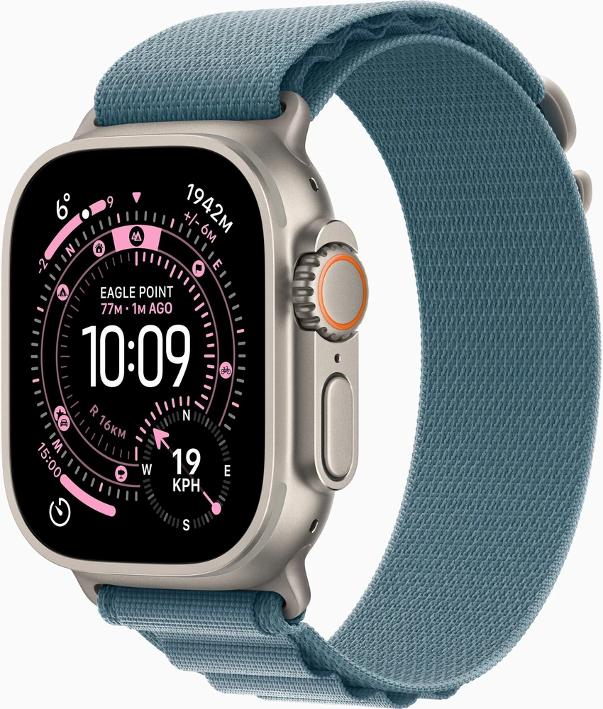Išmanusis laikrodis Apple Watch ultra 3 gps + cellular 49mm koperta 49 mm su tytanu w kolorze naturalnym opaska alpine w kolorze jasnoniebieskim - dydis s