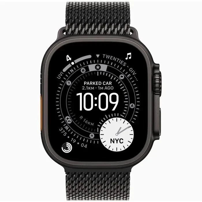 Išmanusis laikrodis Apple „Watch Ultra 3 GPS + Cellular“, 49 mm, juodo titano korpusas | Juodas titano Milano apyrankės dirželis – S