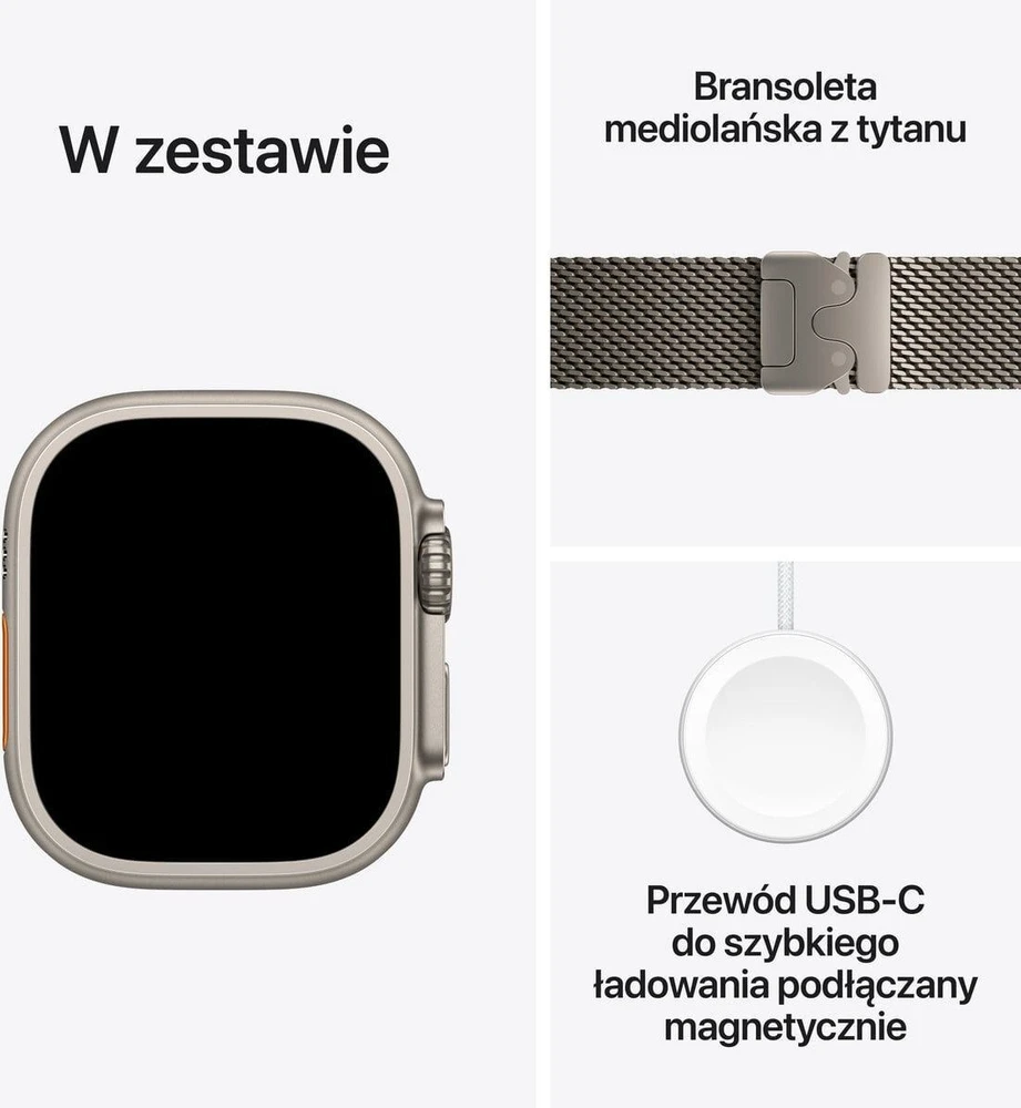 Išmanusis laikrodis Apple Watch Ultra 3 GPS + Cellular 49mm su natūralaus titano korpusu ir natūralaus titano Milano apyranke - Small