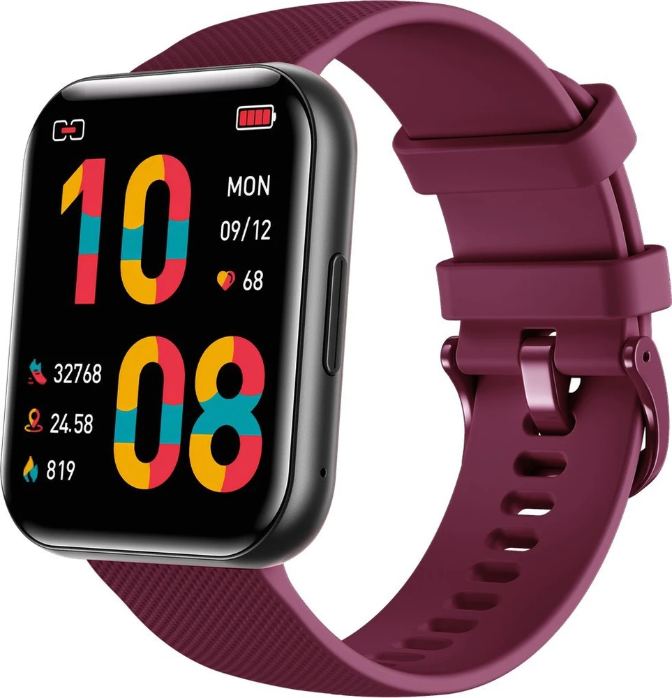 Išmanusis laikrodis Bemi SmartWatch Exo Juodas + Silikoninis dirželis Raudonas / Raudonas vynas