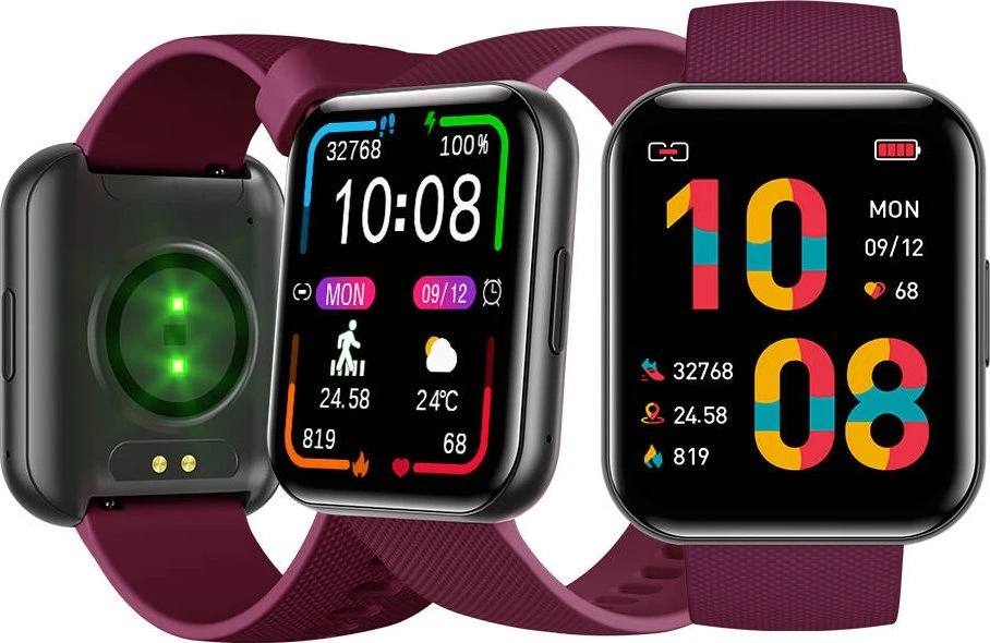 Išmanusis laikrodis Bemi SmartWatch Exo Juodas + Silikoninis dirželis Raudonas / Raudonas vynas