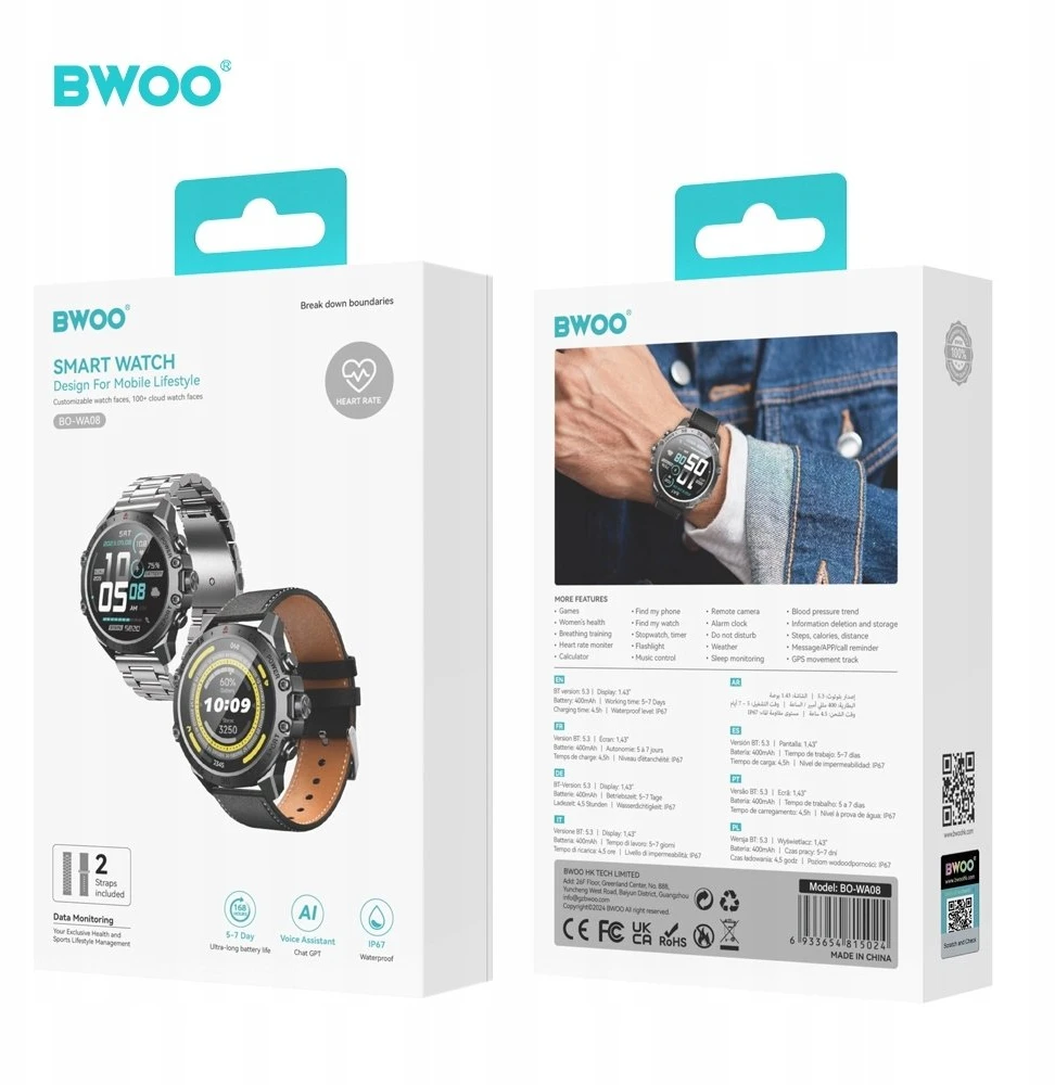 BWOO išmanusis laikrodis WA-08 1.43” AMOLED juodas