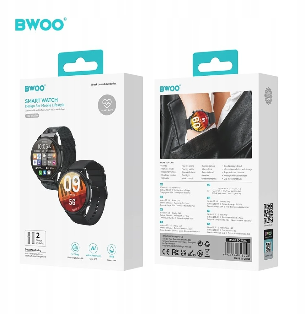 BWOO išmanusis laikrodis WA-10 1.32” AMOLED juodas