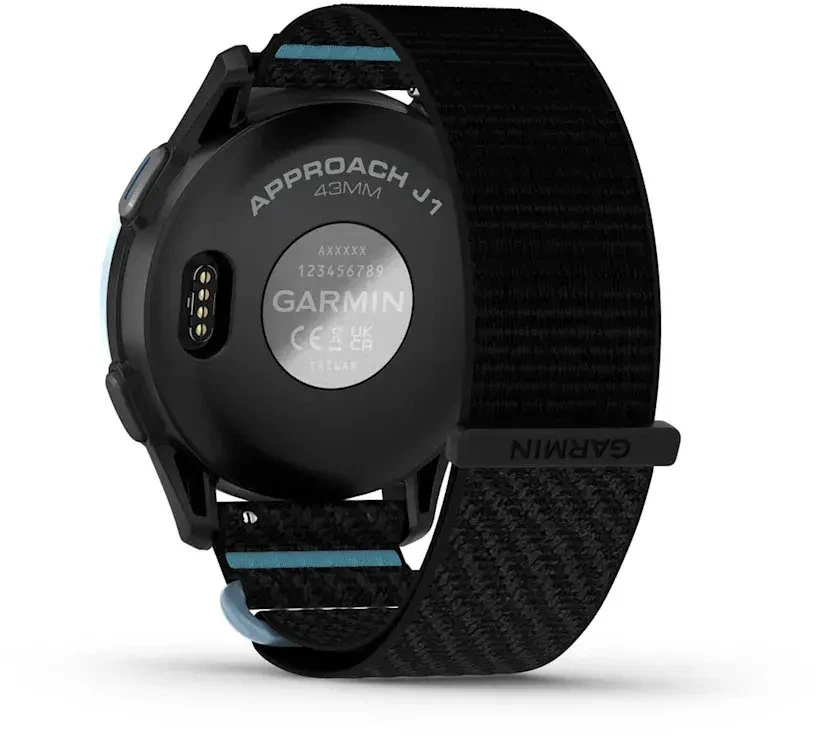 Išmanusis laikrodis Garmin Approach® J1, debesų mėlynos spalvos aliumininis korpusas su juodos / žydros spalvos „ComfortFit“ medžiaginiu dirželiu | 010-03898-00