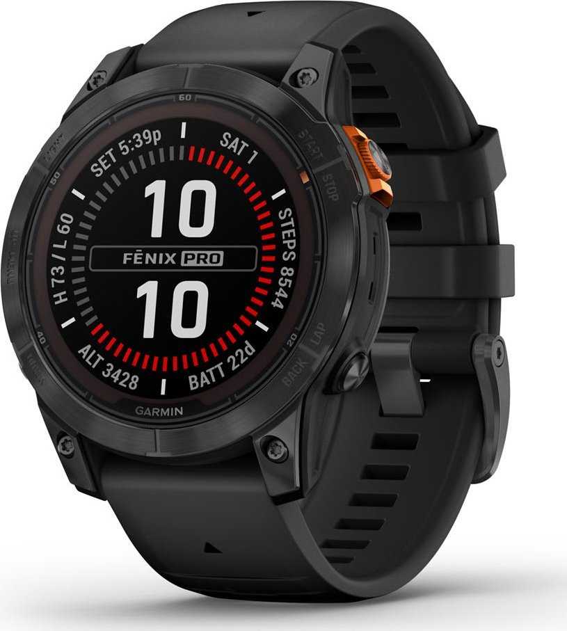 Išmanusis laikrodis Garmin Fenix 7 Pro Solar, Pilkos skalūno spalvos, su juodu dirželiu