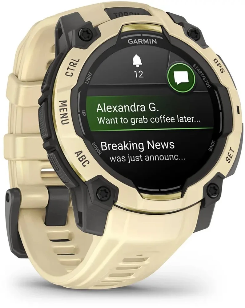 Išmanusis laikrodis „Garmin Instinct 3“ – 45 mm, AMOLED citrinos spalvos su citrinos spalvos silikoniniu dirželiu