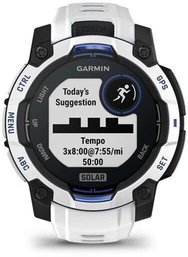 Išmanusis laikrodis Garmin Instinct® 3 – 45 mm, Solar, Baltojo akmens spalvos su baltojo akmens spalvos / mėlynu dirželiu