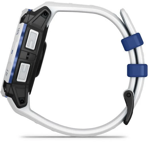 Išmanusis laikrodis Garmin Instinct® 3 – 45 mm, Solar, Baltojo akmens spalvos su baltojo akmens spalvos / mėlynu dirželiu