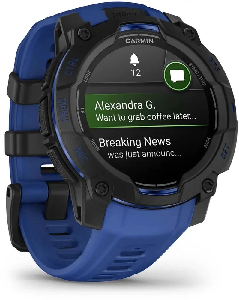Išmanusis laikrodis Garmin Instinct 3 – 45 mm, AMOLED, Juodas su mėlynu / juodu dirželiu