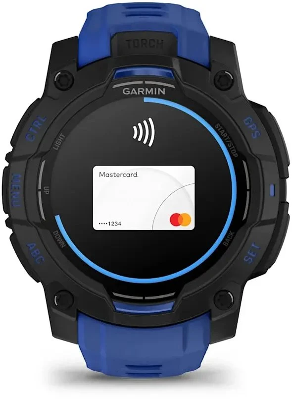 Išmanusis laikrodis Garmin Instinct 3 – 45 mm, AMOLED, Juodas su mėlynu / juodu dirželiu