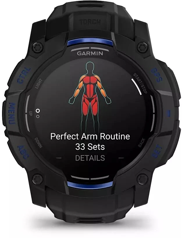 Išmanusis laikrodis Garmin Instinct 3, 50 mm, AMOLED, Juodas su juodu / mėlynu dirželiu