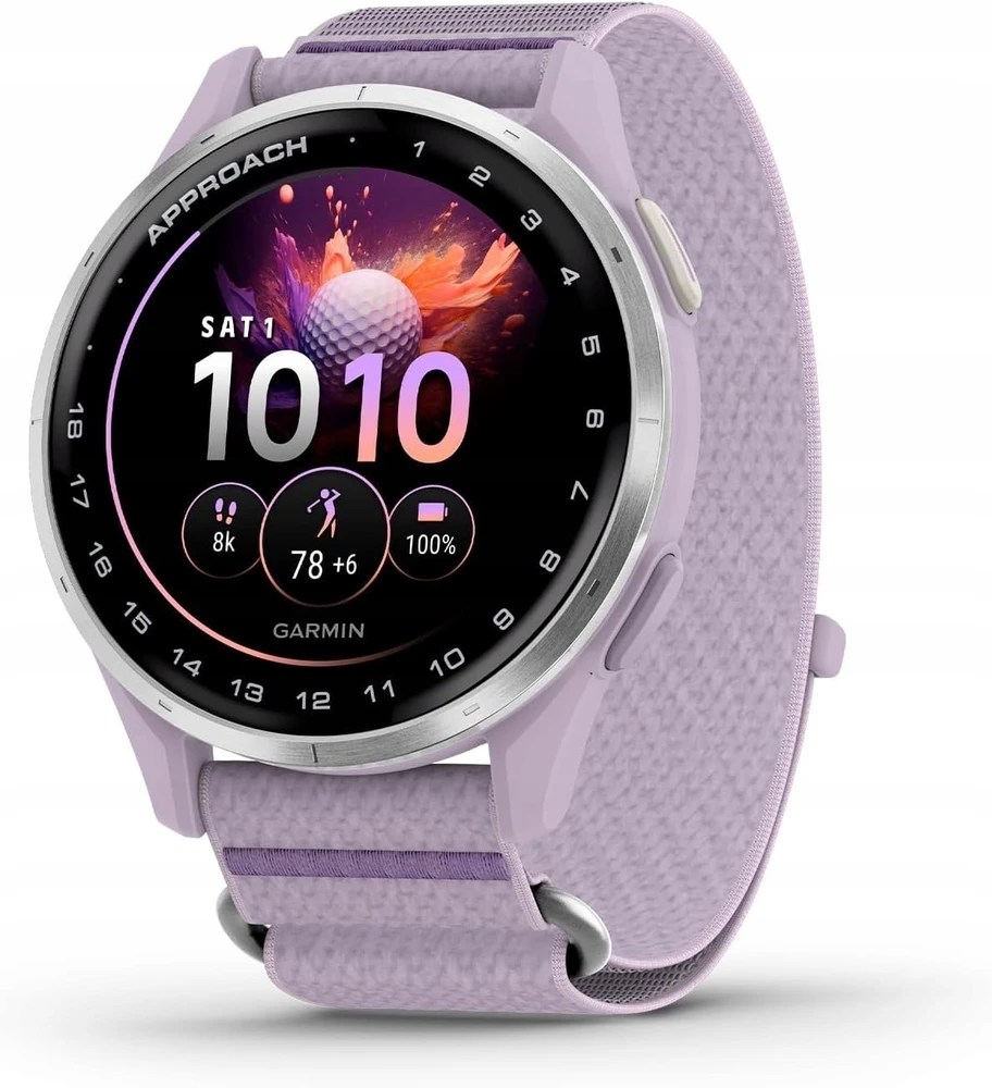 Išmanusis laikrodis Garmin Approach® J1, sidabrinis aliumininis korpusas su alyvos spalvos „ComfortFit“ medžiaginiu dirželiu | 010-03898-10