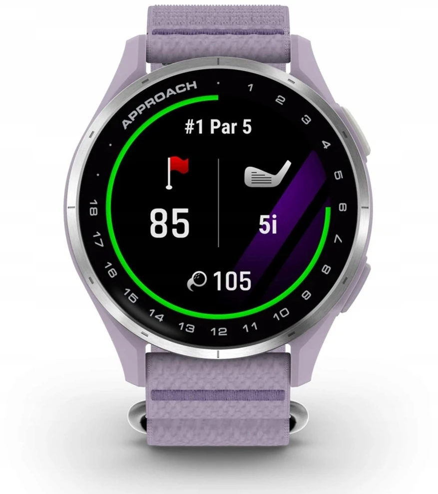 Išmanusis laikrodis Garmin Approach® J1, sidabrinis aliumininis korpusas su alyvos spalvos „ComfortFit“ medžiaginiu dirželiu | 010-03898-10