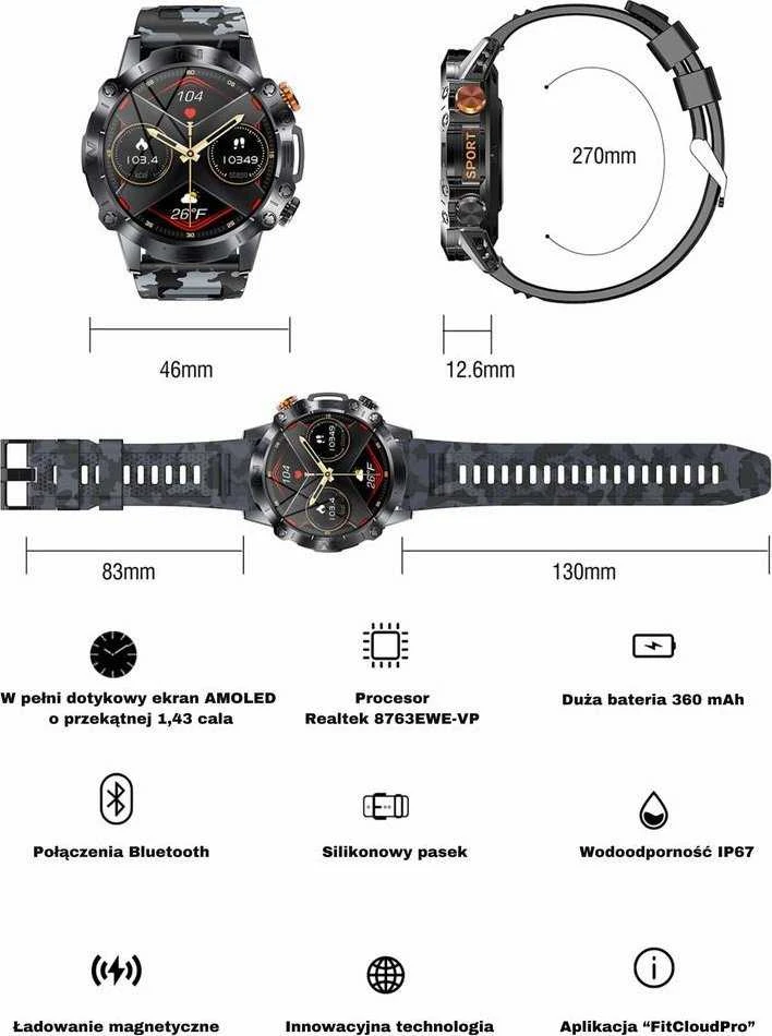 GRAVITY GT20-1 MEN'S Išmanusis laikrodis - AMOLED, ADDITIONAL BELT (sg024a)