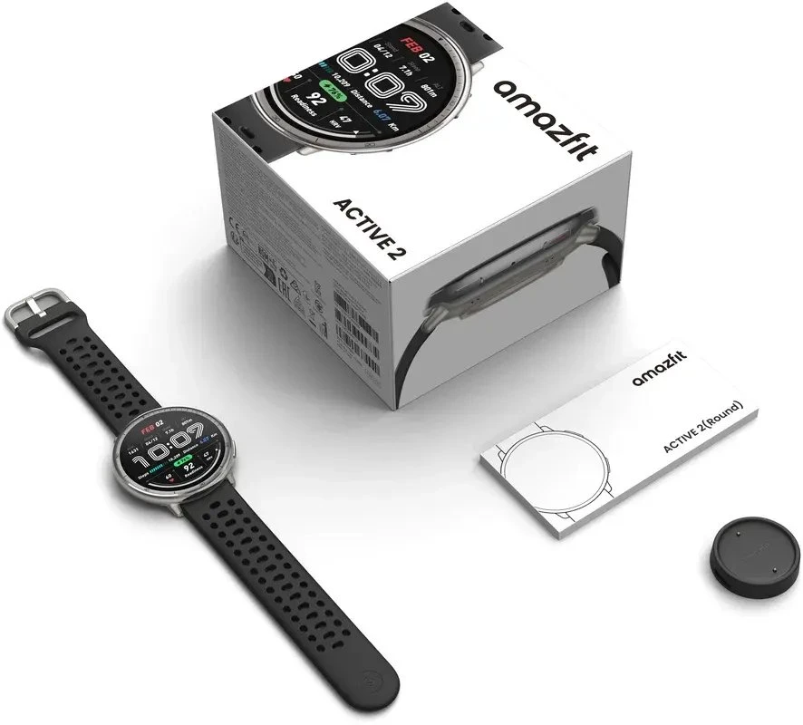 Išmanusis laikrodis - Amazfit Active 2, Sidabrinės spalvos korpusas su juodos spalvos odiniu diželiu