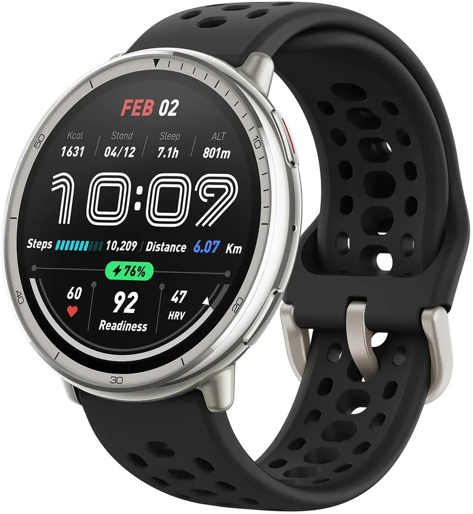 Išmanusis laikrodis - Amazfit Active 2, Sidabrinės spalvos korpusas su juodos spalvos odiniu diželiu