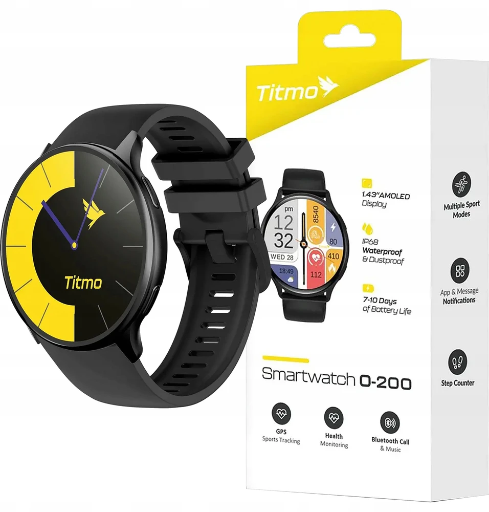 Išmanusis laikrodis TITMO O-200 (GPS, AMOLED, bluetooth call, silicone strap) juodas