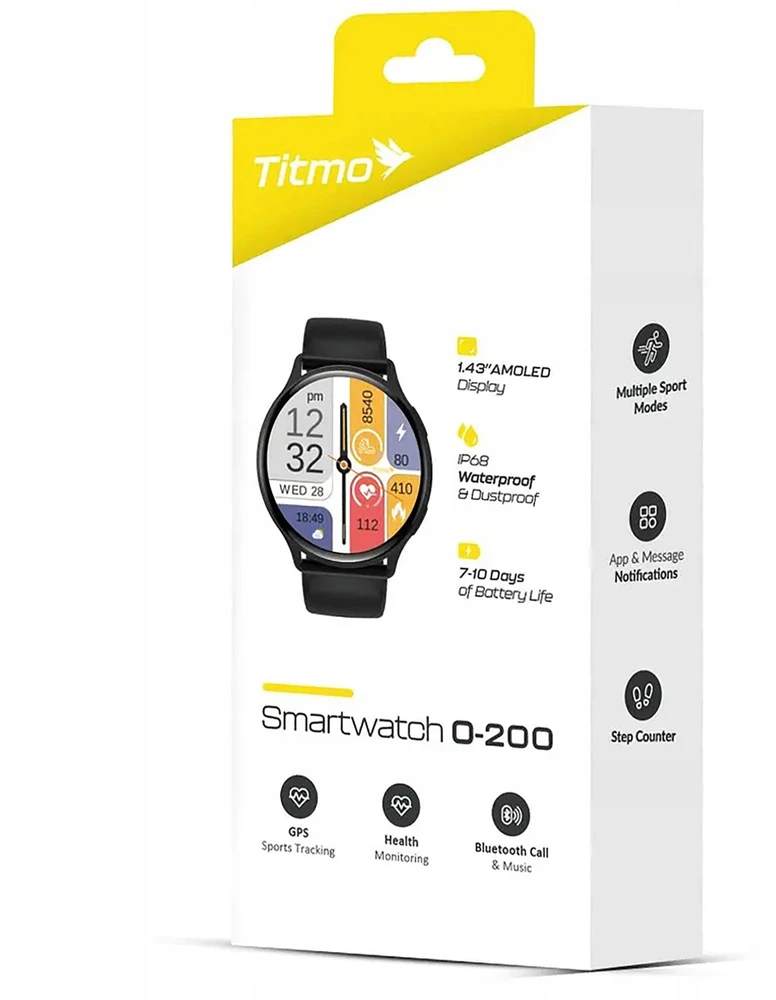 Išmanusis laikrodis TITMO O-200 (GPS, AMOLED, bluetooth call, silicone strap) juodas