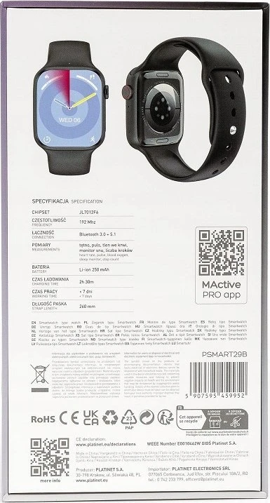 Išmanusis laikrodis Išmanieji laikrodžiai Platinet (PSMART29B) (Bluetooth 5.1, NFC, Call vers.)