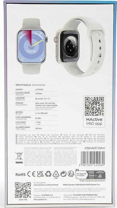 Platinet išmanusis laikrodis PSMART29W, baltas (45996)