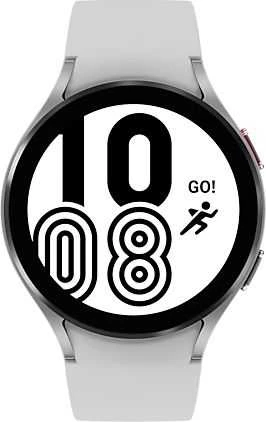 Išmanusis laikrodis Samsung Galaxy Watch 4  LTE (44 mm), Sidabrinės spalvos su baltos spalvos silikoniniu dirželiu