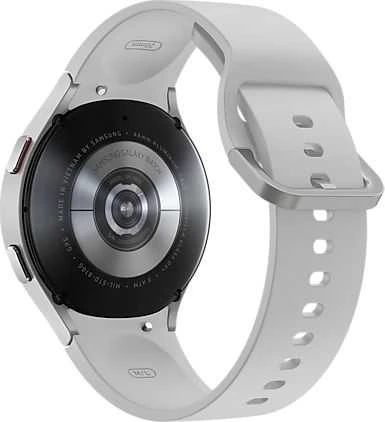 Išmanusis laikrodis Samsung Galaxy Watch 4  LTE (44 mm), Sidabrinės spalvos su baltos spalvos silikoniniu dirželiu